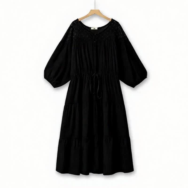 Boho-Maxikleid mit Kordelzug und Stufenrock für den Urlaub - Schwarz - 6XL - image 1