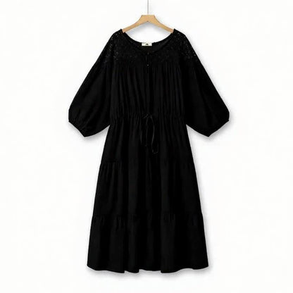Boho-Maxikleid mit Kordelzug und Stufenrock für den Urlaub - Schwarz - 6XL - image 1
