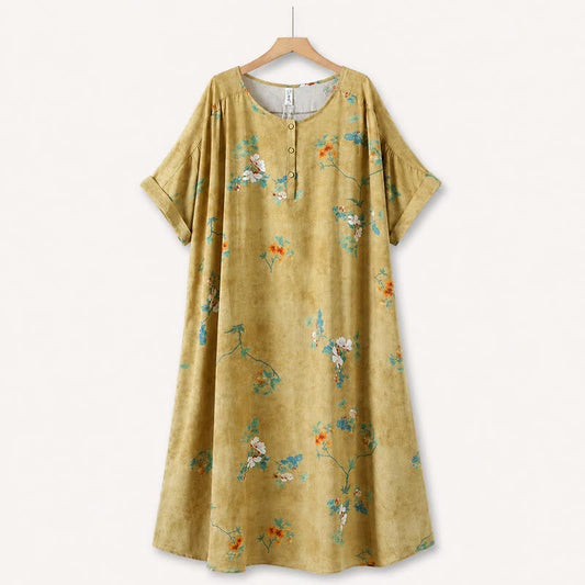Vintage Midikleid mit Blumenmuster und Knopfleiste - Gelb - 5XL - image 0