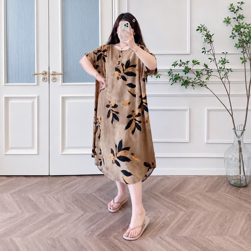 Lässiges Midikleid mit Blättermuster - image 2