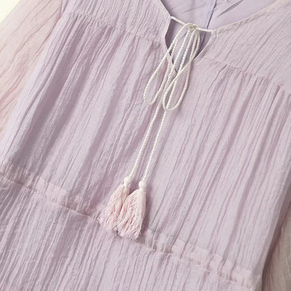 Crinkle-Stufenkleid mit Quasten und Bindebändern, Midi-Länge. - image 1