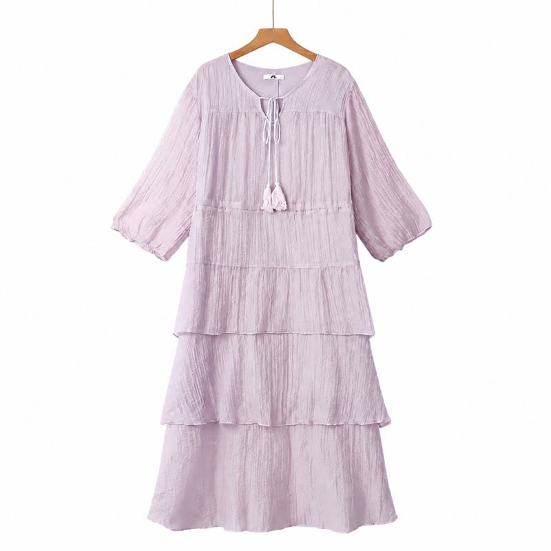 Crinkle-Stufenkleid mit Quasten und Bindebändern, Midi-Länge. - Lila - 6XL - image 0