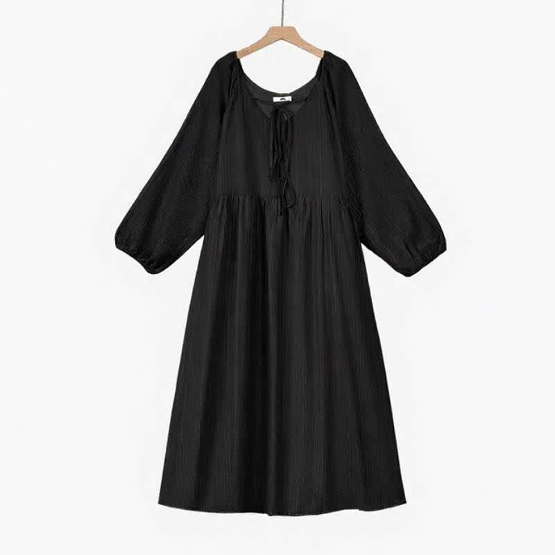 Luftiges Maxikleid aus Tencel mit Bindekragen - Schwarz - 6XL - image 2