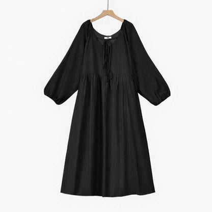 Luftiges Maxikleid aus Tencel mit Bindekragen - Schwarz - 6XL - image 2