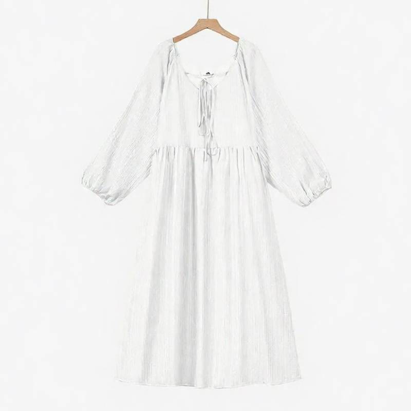 Luftiges Maxikleid aus Tencel mit Bindekragen - Weiß - 6XL - image 1