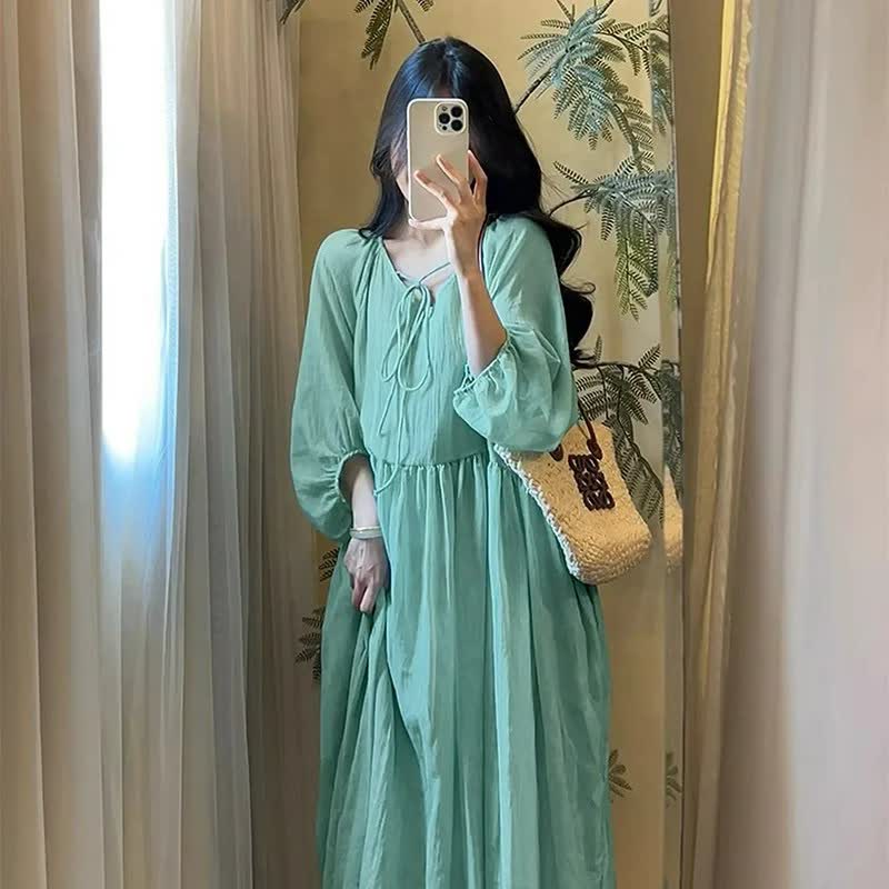 Luftiges Maxikleid aus Tencel mit Bindekragen - image 4