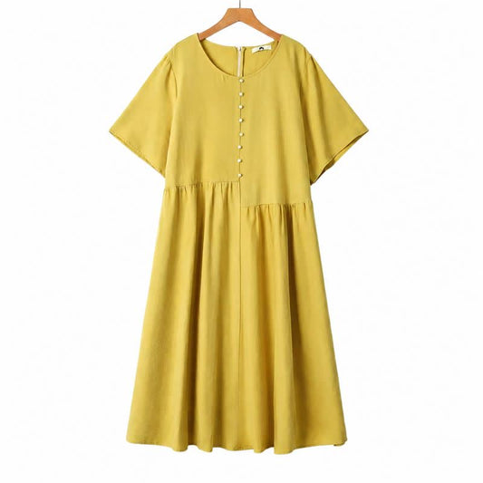 Lässiges Midikleid mit Perlenknöpfen - Gelb - 6XL - image 0