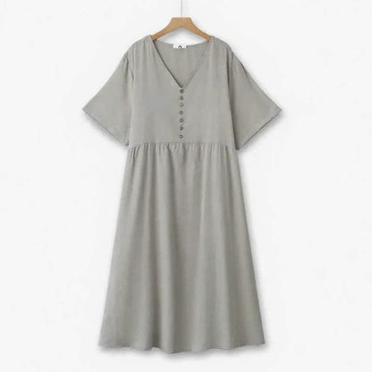 Luftiges Midikleid mit V-Ausschnitt und Knopfleiste - Grau - 6XL - image 0