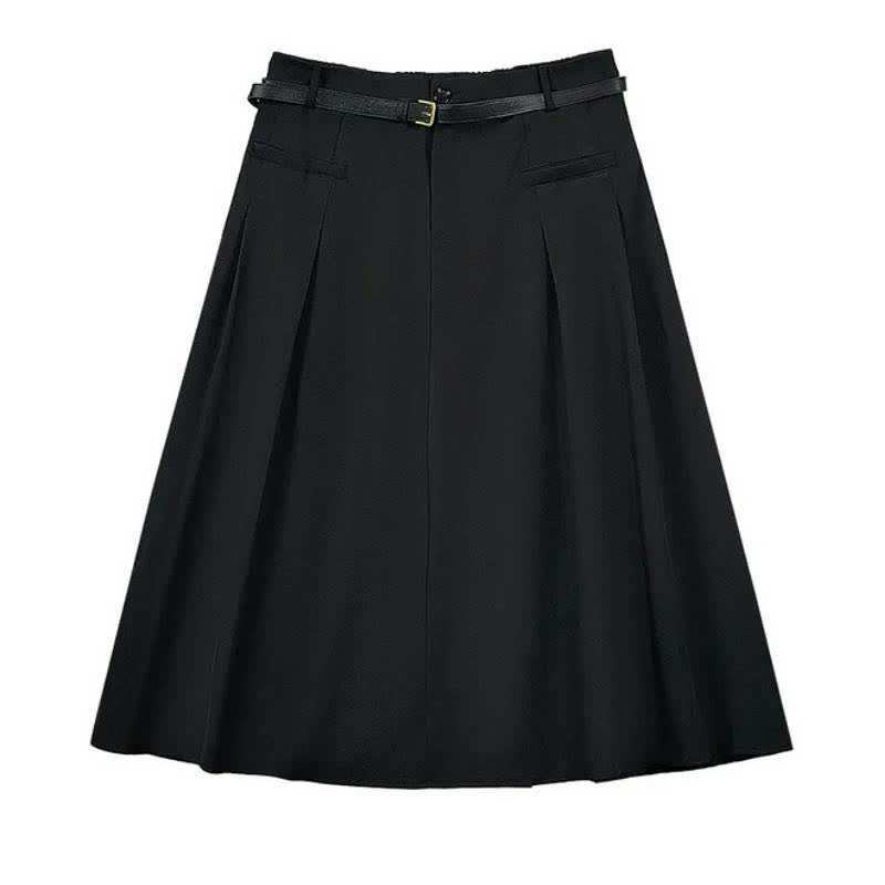 Eleganter, plissierter Midirock mit Gürtel - Schwarz - 7XL - image 0