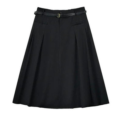 Eleganter, plissierter Midirock mit Gürtel - Schwarz - 7XL - image 0