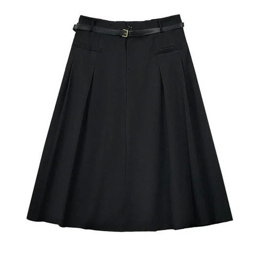 Eleganter, plissierter Midirock mit Gürtel - Schwarz - 7XL - image 0