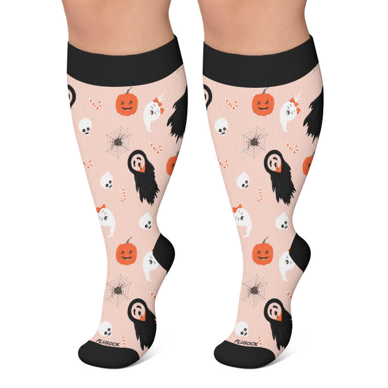 Kompressionsstrümpfe in Übergröße mit Geister-, Fledermaus- und Spinnenmotiven - Rosa - 4XL - image 4