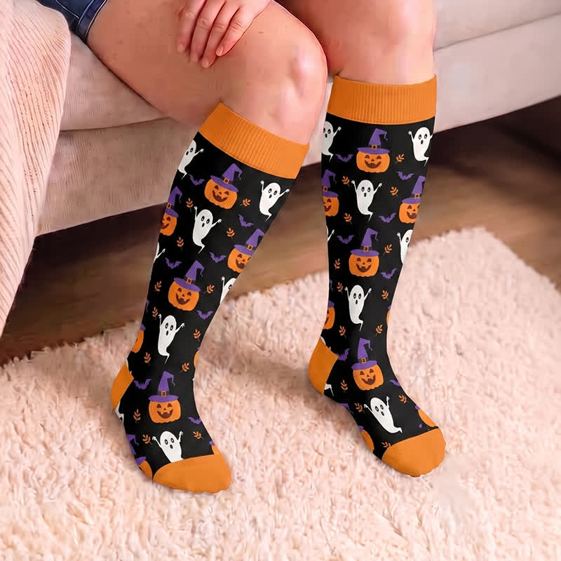 Plus Size Spellbound Ghost Pumpkin Kompressionsstrümpfe - image 2