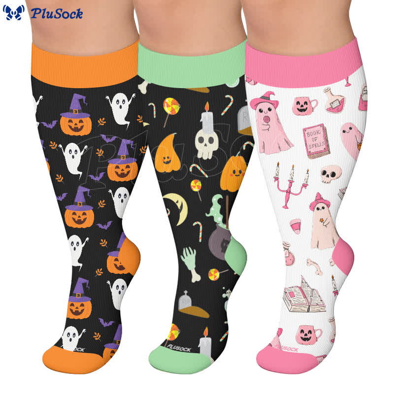 Plus Size Spellbound Ghost Pumpkin Kompressionsstrümpfe - image 0
