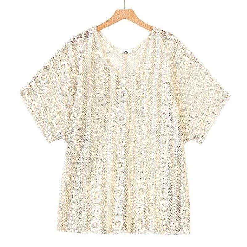 Dreiteiliges Set bestehend aus Spitzen-Cover-Up-Top und Midirock - Bluse - 6XL - image 3