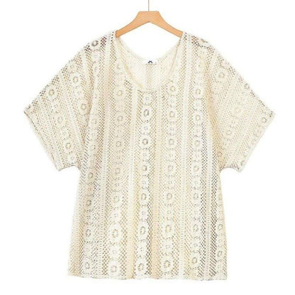 Dreiteiliges Set bestehend aus Spitzen-Cover-Up-Top und Midirock - Bluse - 6XL - image 3