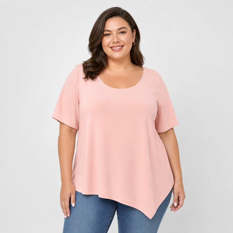 Baumwollbluse in Übergröße mit asymmetrischem Saum - image 5