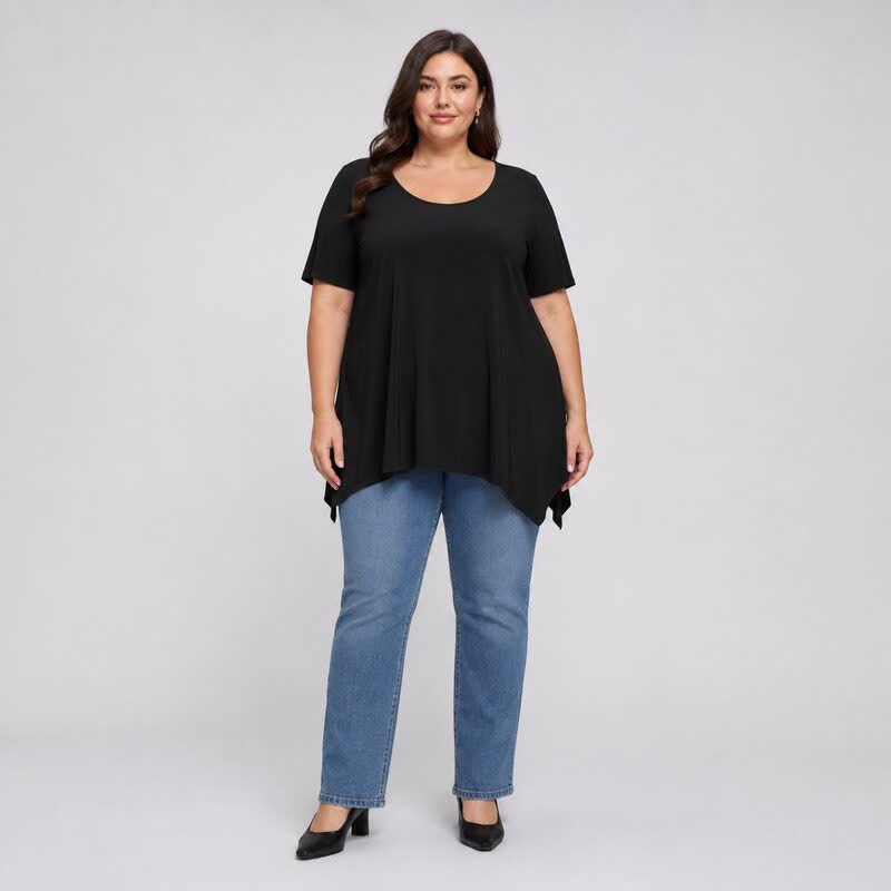 Baumwollbluse in Übergröße mit asymmetrischem Saum - image 4