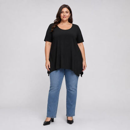 Baumwollbluse in Übergröße mit asymmetrischem Saum - image 4