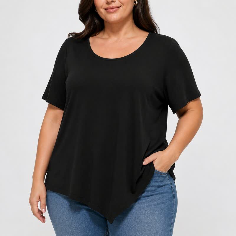Baumwollbluse in Übergröße mit asymmetrischem Saum - image 3