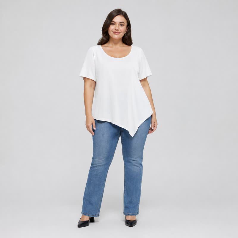 Baumwollbluse in Übergröße mit asymmetrischem Saum - image 12