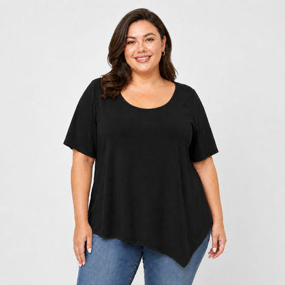 Baumwollbluse in Übergröße mit asymmetrischem Saum - image 1