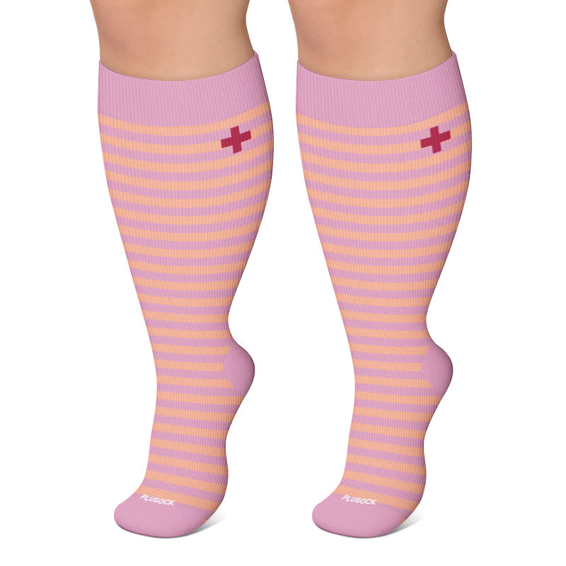 Kompressionsstrümpfe mit Punktmuster in Übergröße - Rosa - 4XL - image 5