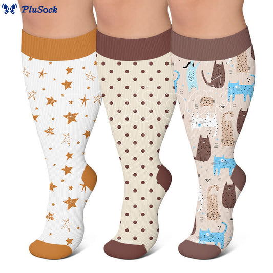 Plus Size Starry Cat Kompressionsstrümpfe - image 0