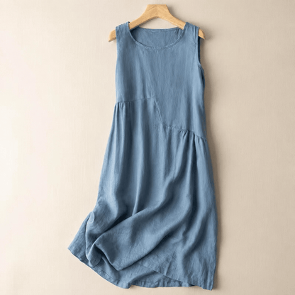 Midikleid aus Baumwollleinen mit Taschen - Blau - 2XL - image 1