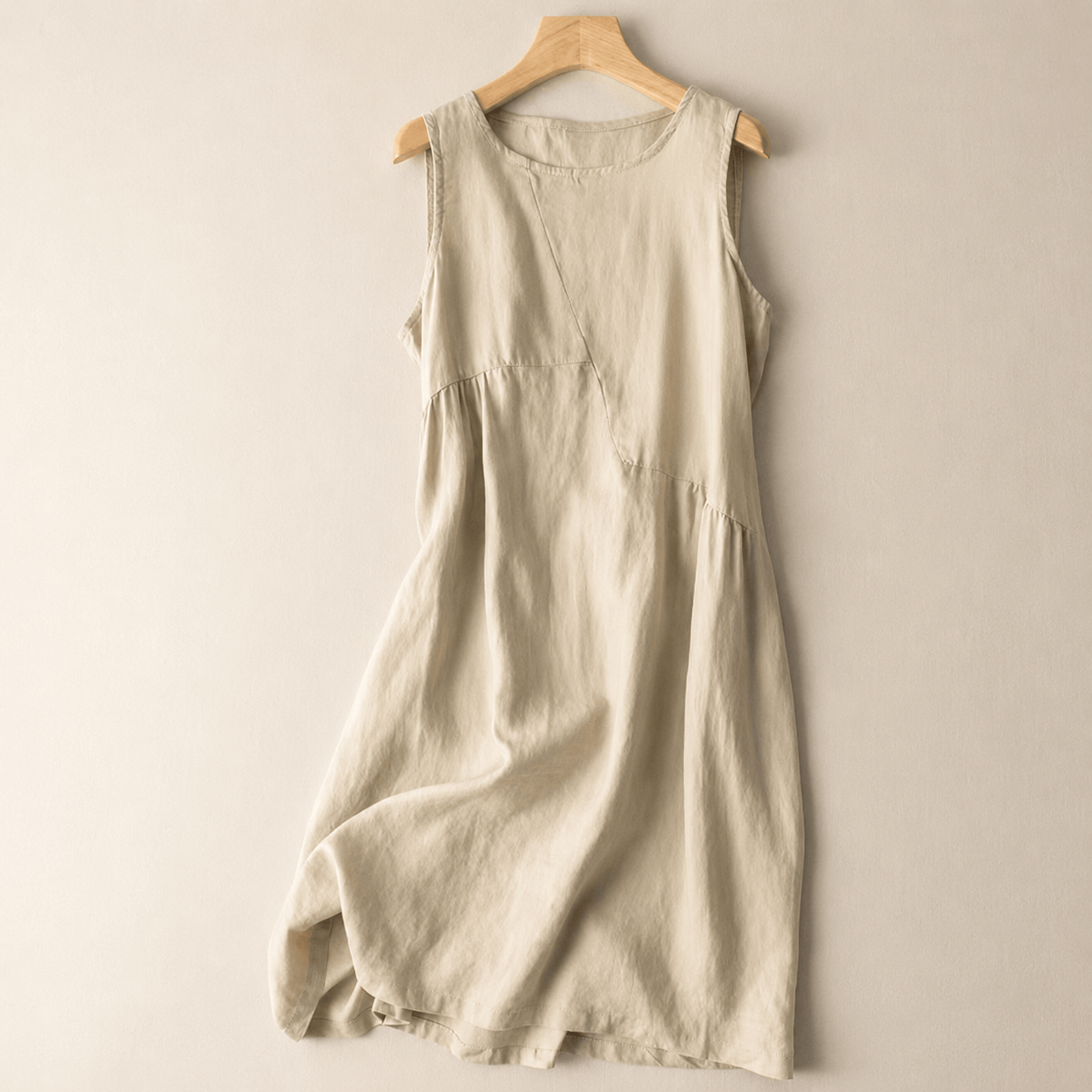 Midikleid aus Baumwollleinen mit Taschen - Aprikose - 2XL - image 2