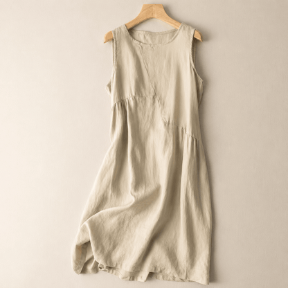 Midikleid aus Baumwollleinen mit Taschen - Aprikose - 2XL - image 2