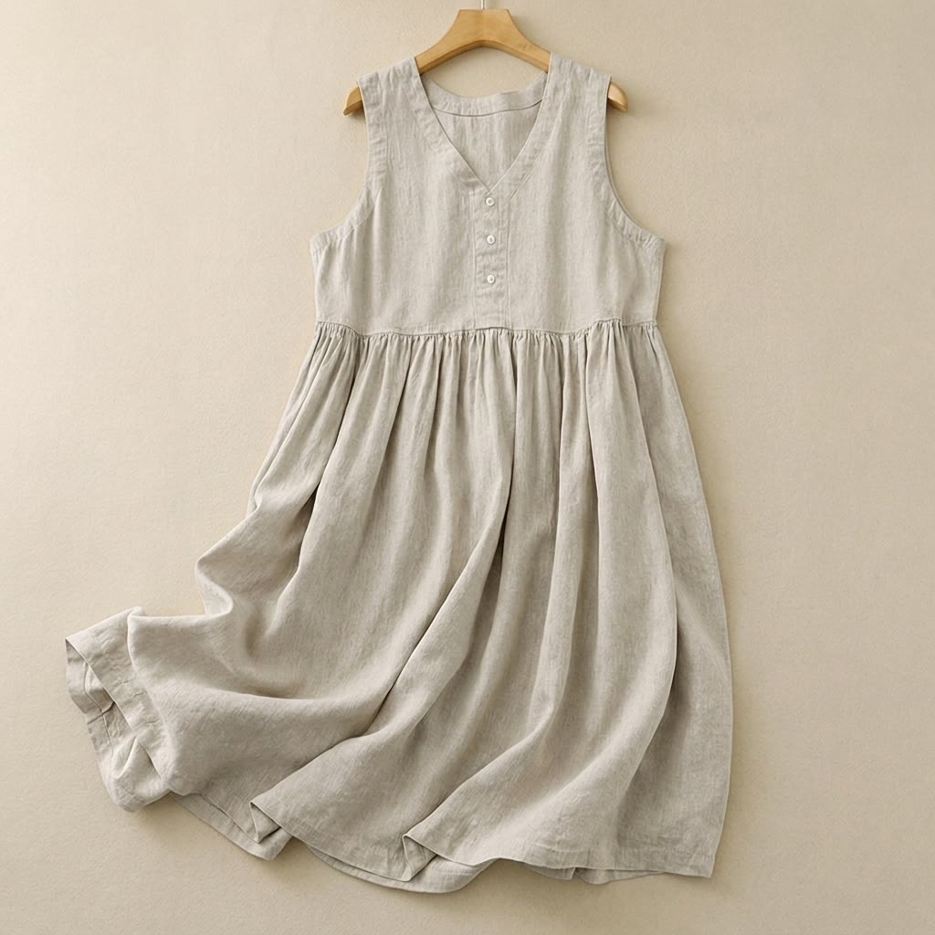 Midikleid mit Struktur und Knopfleiste vorne - Beige - XXL - image 0