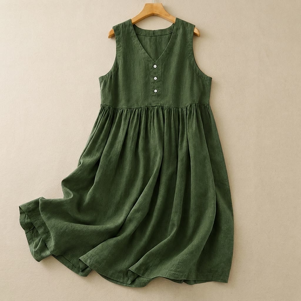 Midikleid mit Struktur und Knopfleiste vorne - Grün - XXL - image 1