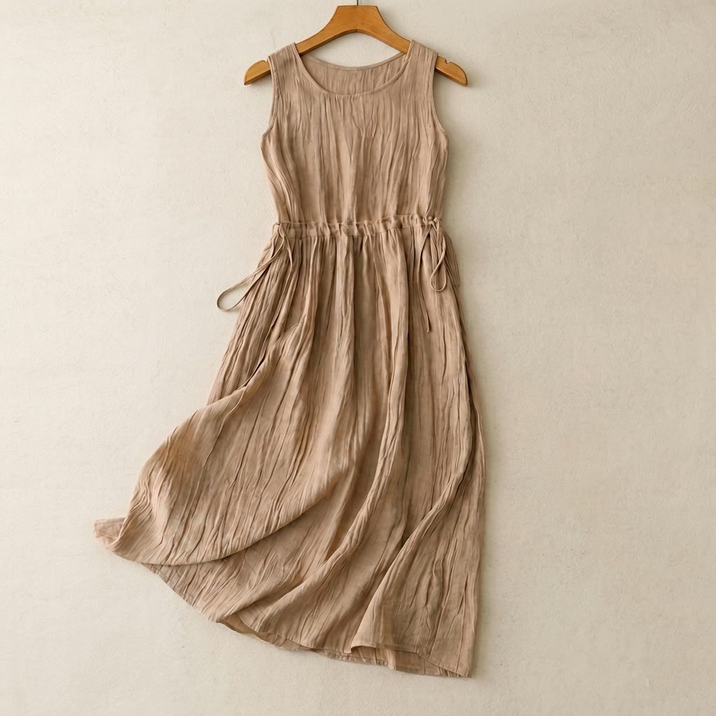 Ramie Lyocell Midikleid mit Kordelzug - Khaki - 2XL - image 5