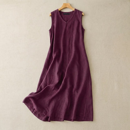Maxikleid aus Baumwoll-Leinen-Mischgewebe mit V-Ausschnitt - Lila - 5XL - image 3