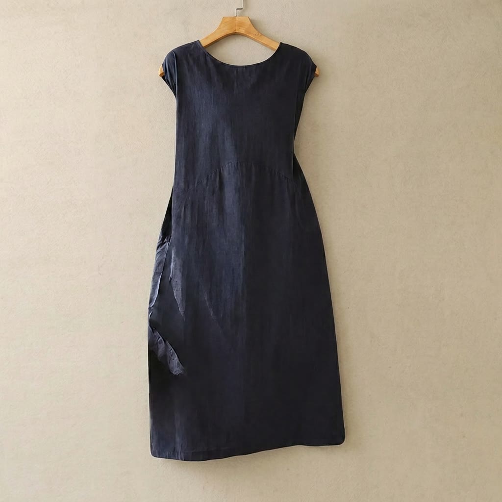 Midikleid aus strukturiertem Baumwollmischgewebe - image 0