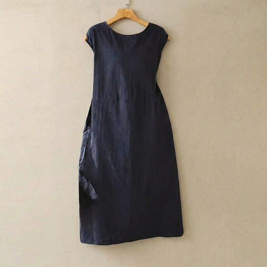 Midikleid aus strukturiertem Baumwollmischgewebe - image 0