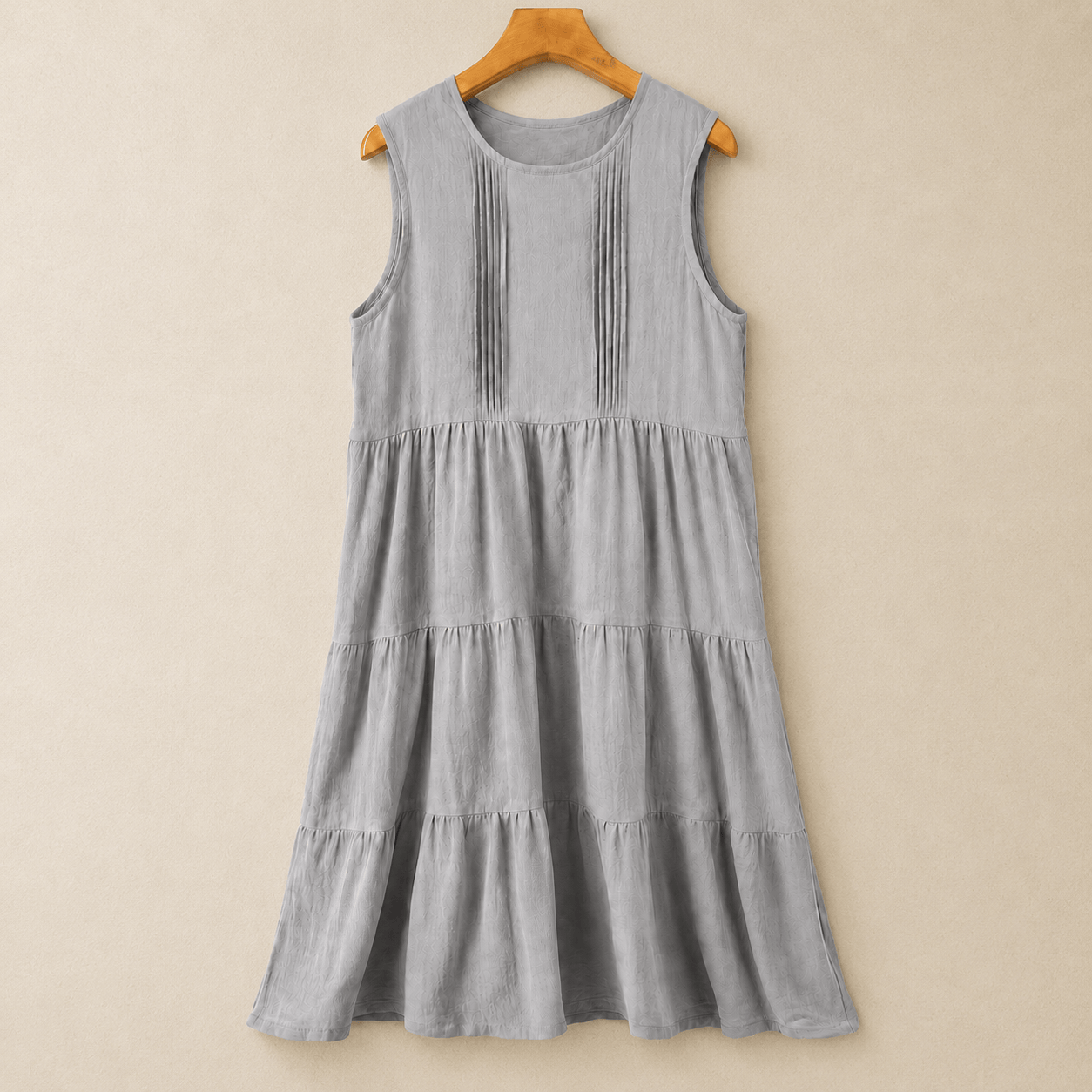 Ärmelloses Stufenkleid aus Baumwolle, Midi-Länge - Grau - XL - image 2