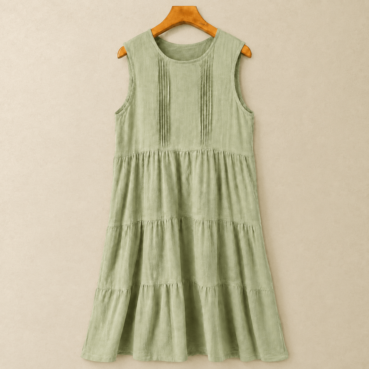 Ärmelloses Stufenkleid aus Baumwolle, Midi-Länge - Grün - XL - image 1