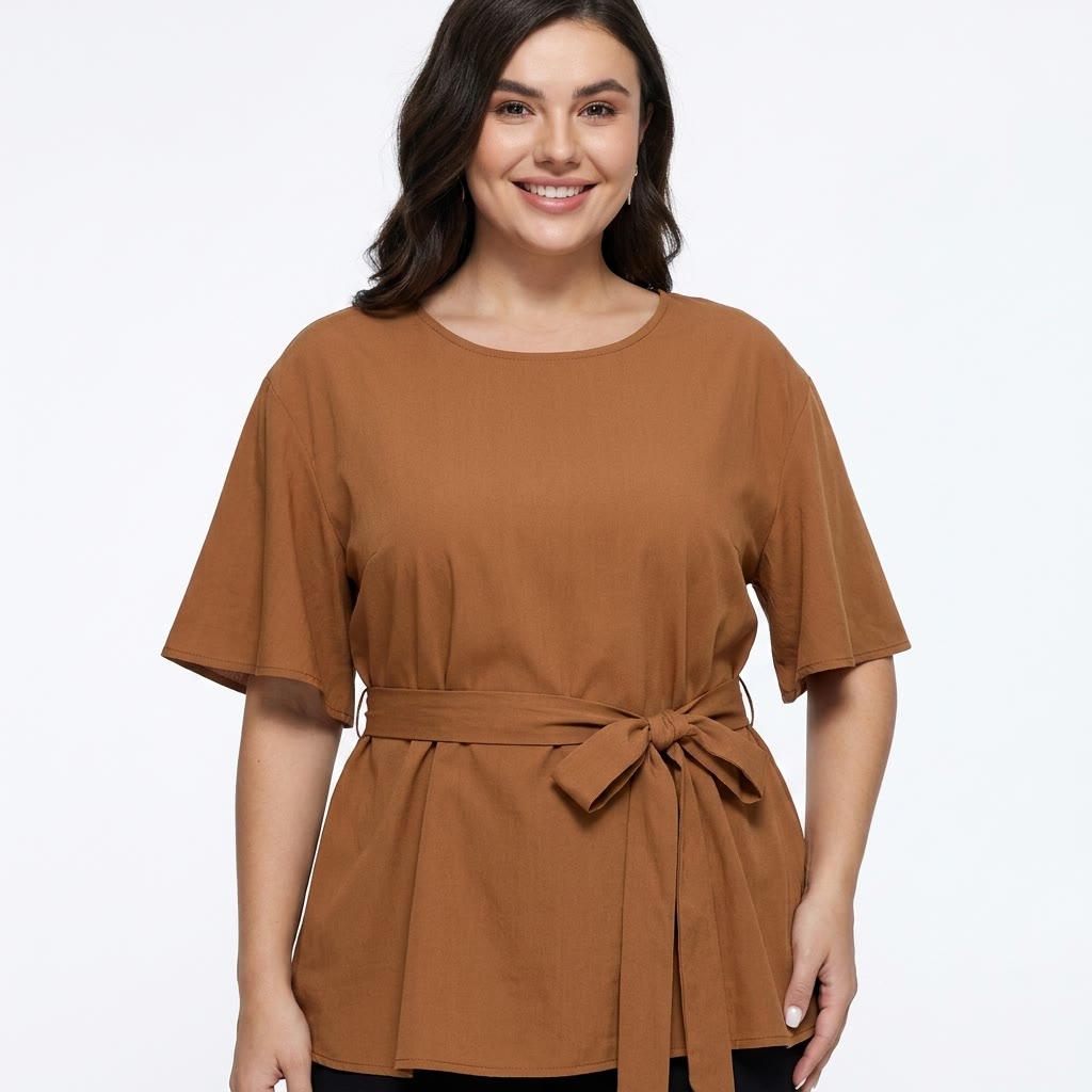 Set aus lässigem Oberteil mit Gürtel, weitem Bein und Taschen - image 5