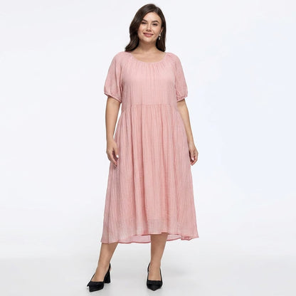 Rosa, strukturiertes Empire-Midaxi-Kleid in Übergröße - image 1
