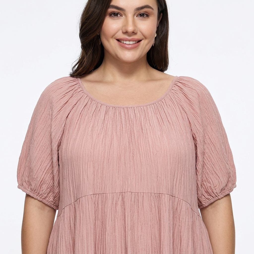 Rosa, strukturiertes Empire-Midaxi-Kleid in Übergröße - image 3