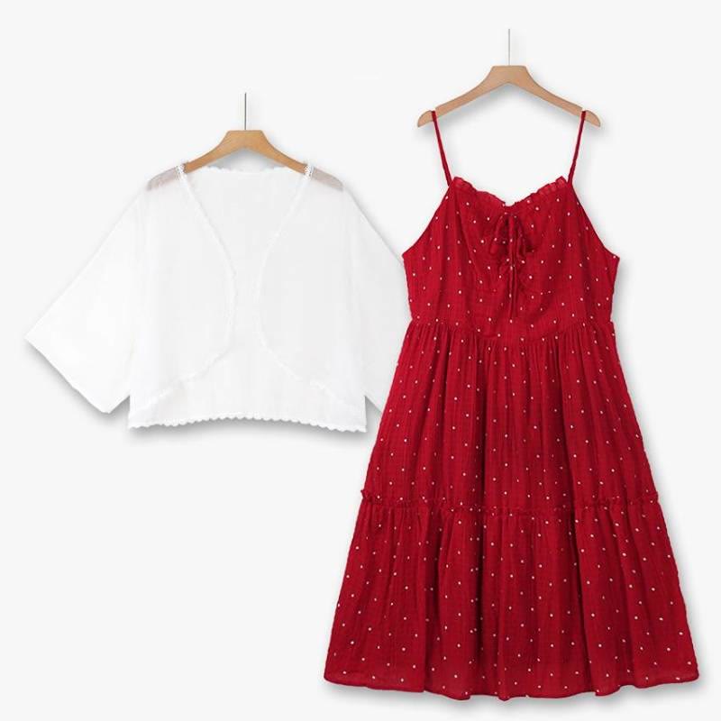 Romantisches zweiteiliges Set mit gepunktetem Kleid - 2-teiliges Set - 6XL - image 0