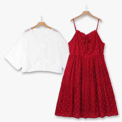 Romantisches zweiteiliges Set mit gepunktetem Kleid - 2-teiliges Set - 6XL - image 0