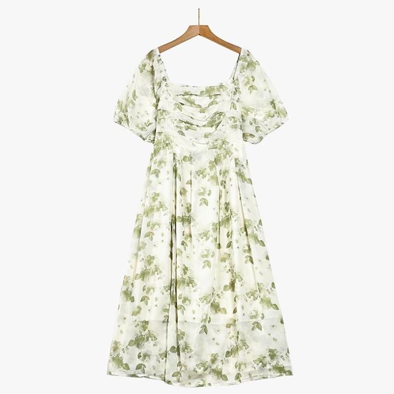 Botanisches Midikleid mit eckigem Ausschnitt - Grün - 7XL - image 0