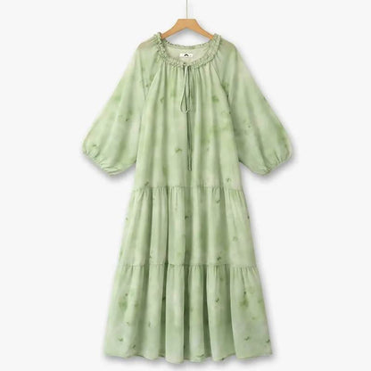 Romantisches Maxikleid mit Rüschen und Bindekragen - Grün - 6XL - image 0