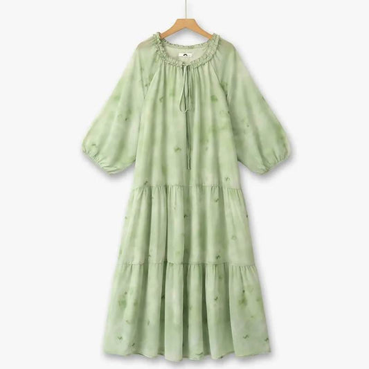 Romantisches Maxikleid mit Rüschen und Bindekragen - Grün - 6XL - image 0