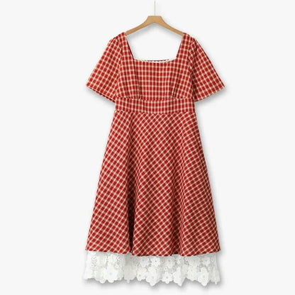 Vintage Maxikleid aus Gingham-Spitze - Rot - 6XL - image 0