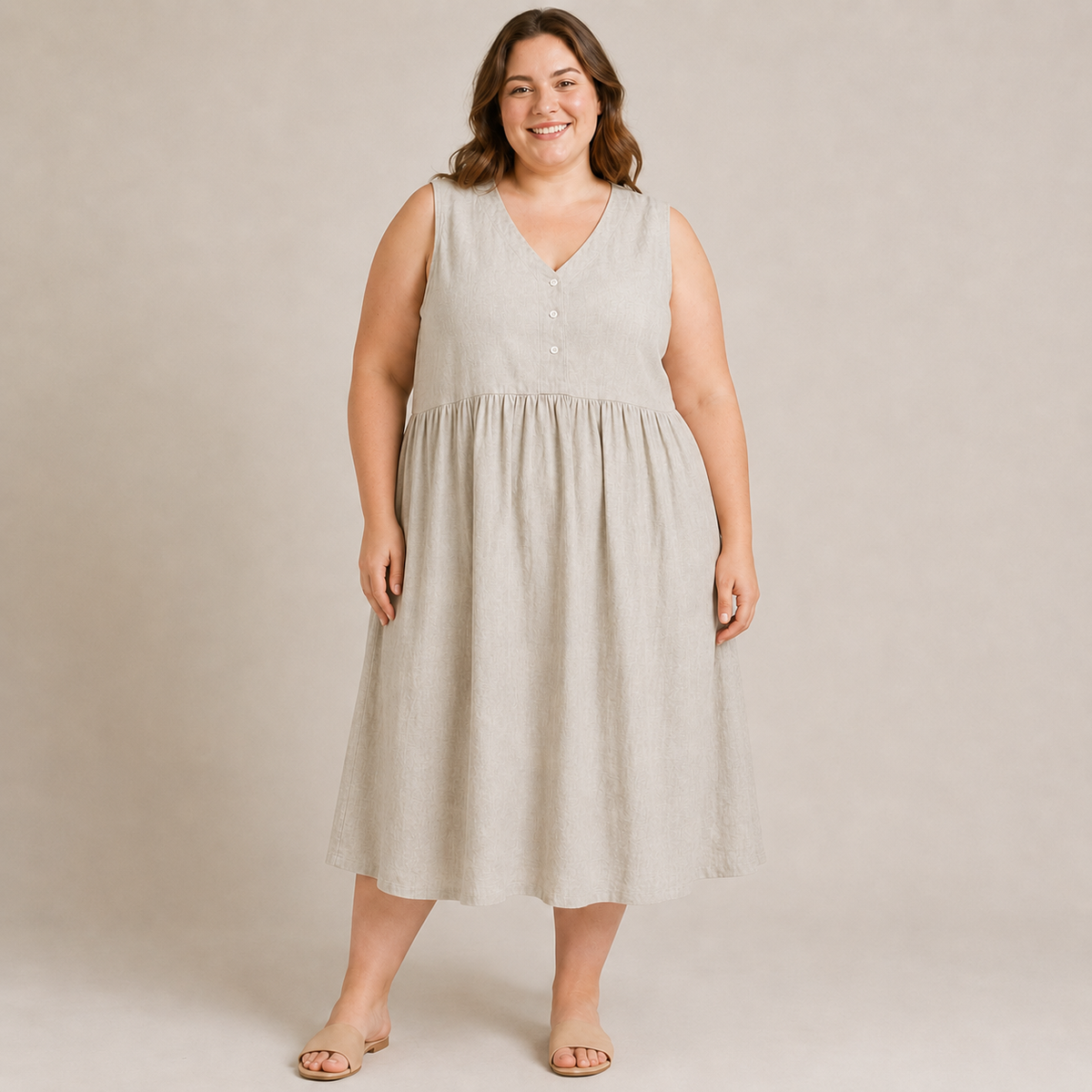Midikleid mit Struktur und Knopfleiste vorne - image 1