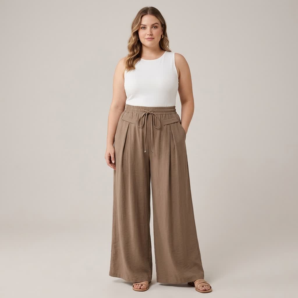Bequeme, dehnbare Freizeithose mit weitem Bein - image 1